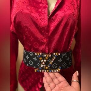 Black Belt with Colorful Embellished Logo